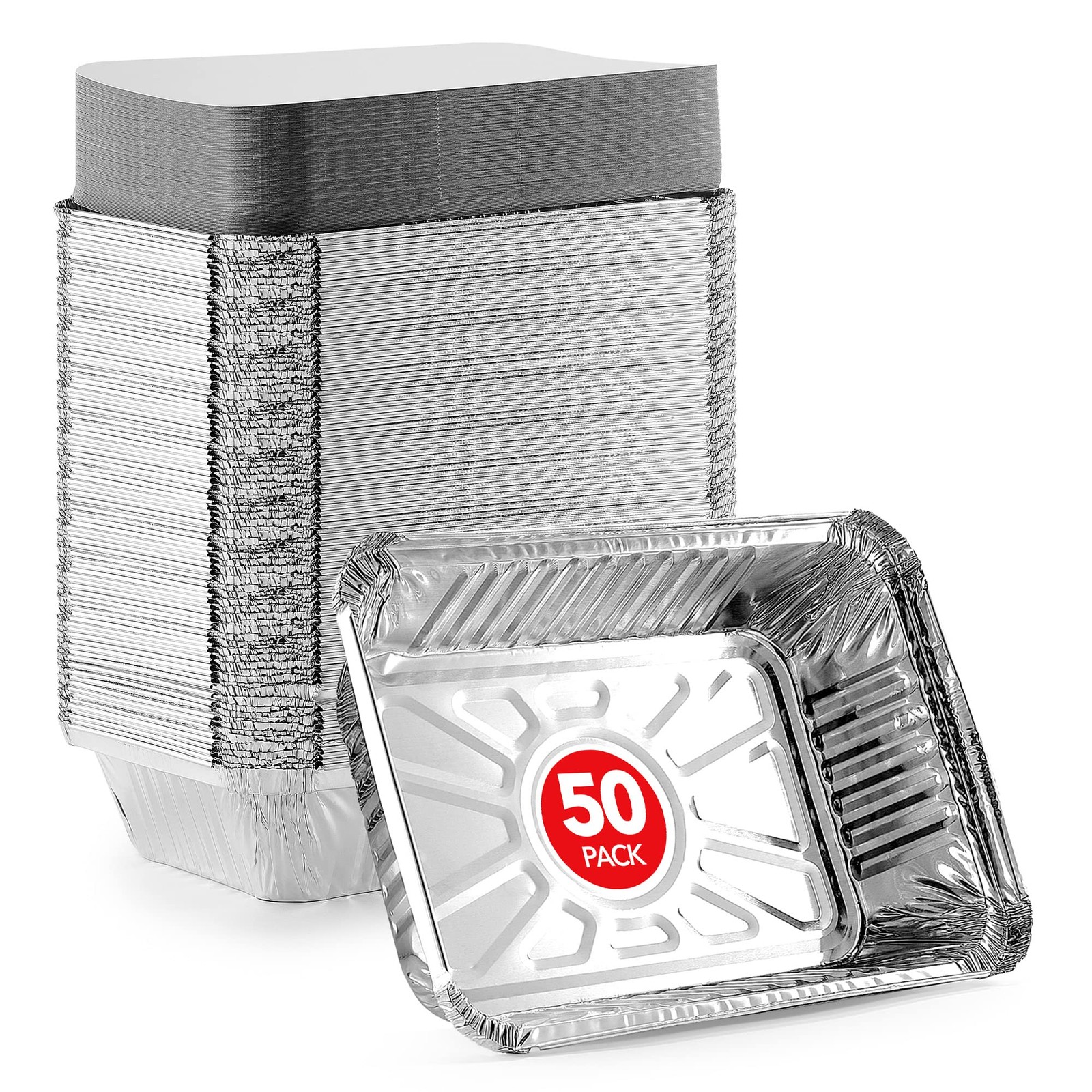 Stock Your Home Aluminum Pans Take Out Containers w/ Lids 50 Pack 2 Lb Aluminum