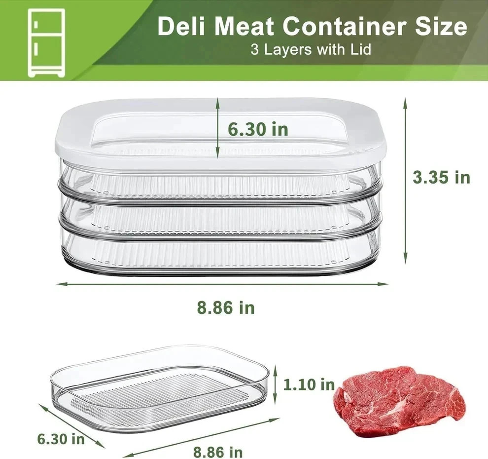 Deli Meat Container, Bacon Lunch Meat Container for Refrigerator