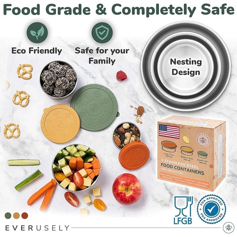 Leakproof Stainless Steel Containers Set Portable Easy Clean Family Friendly New