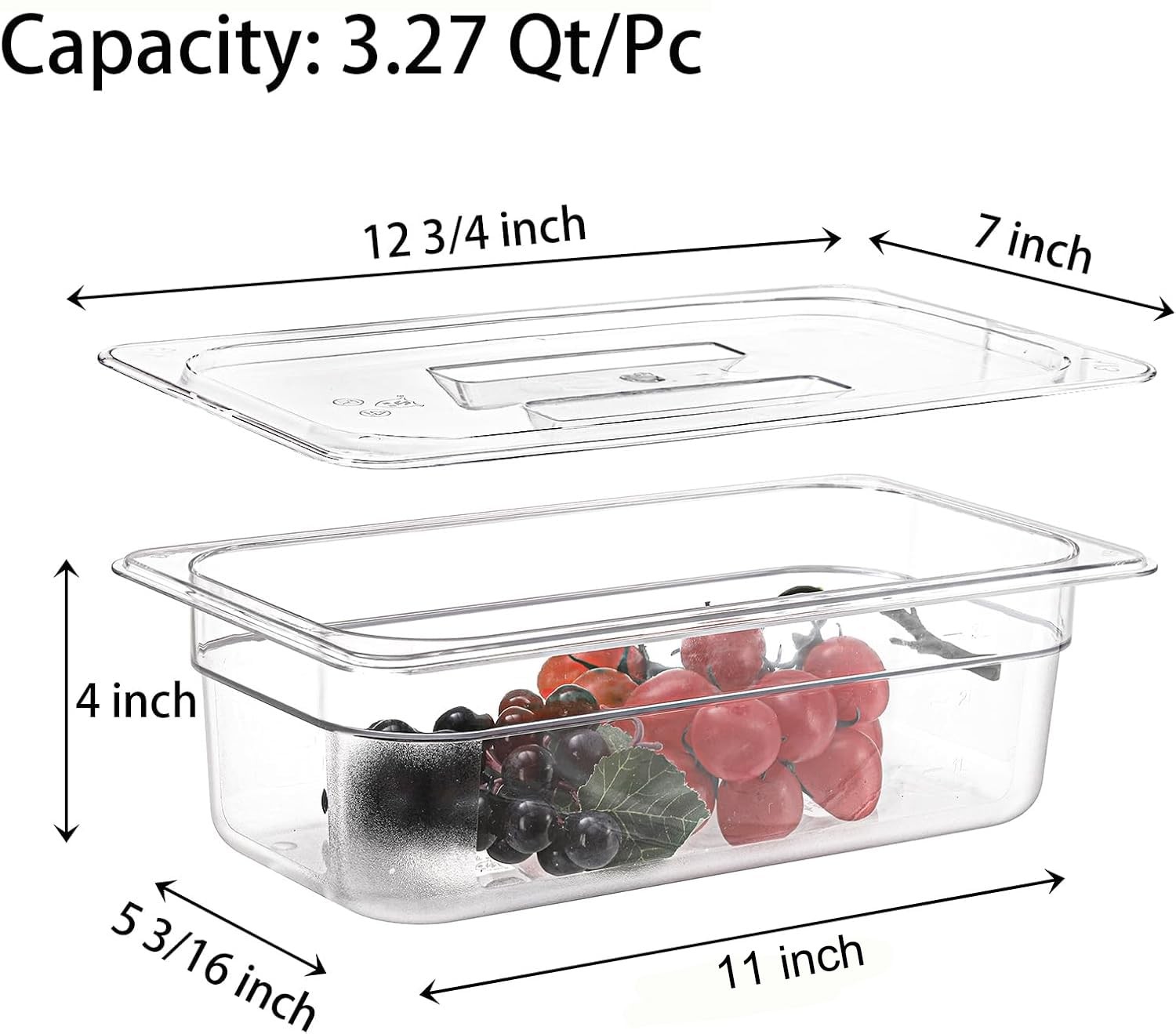 6 Pack Plastic Clear Food Pans with Lids, 1/3 Size 4 Inch Deep Stackable Comm…
