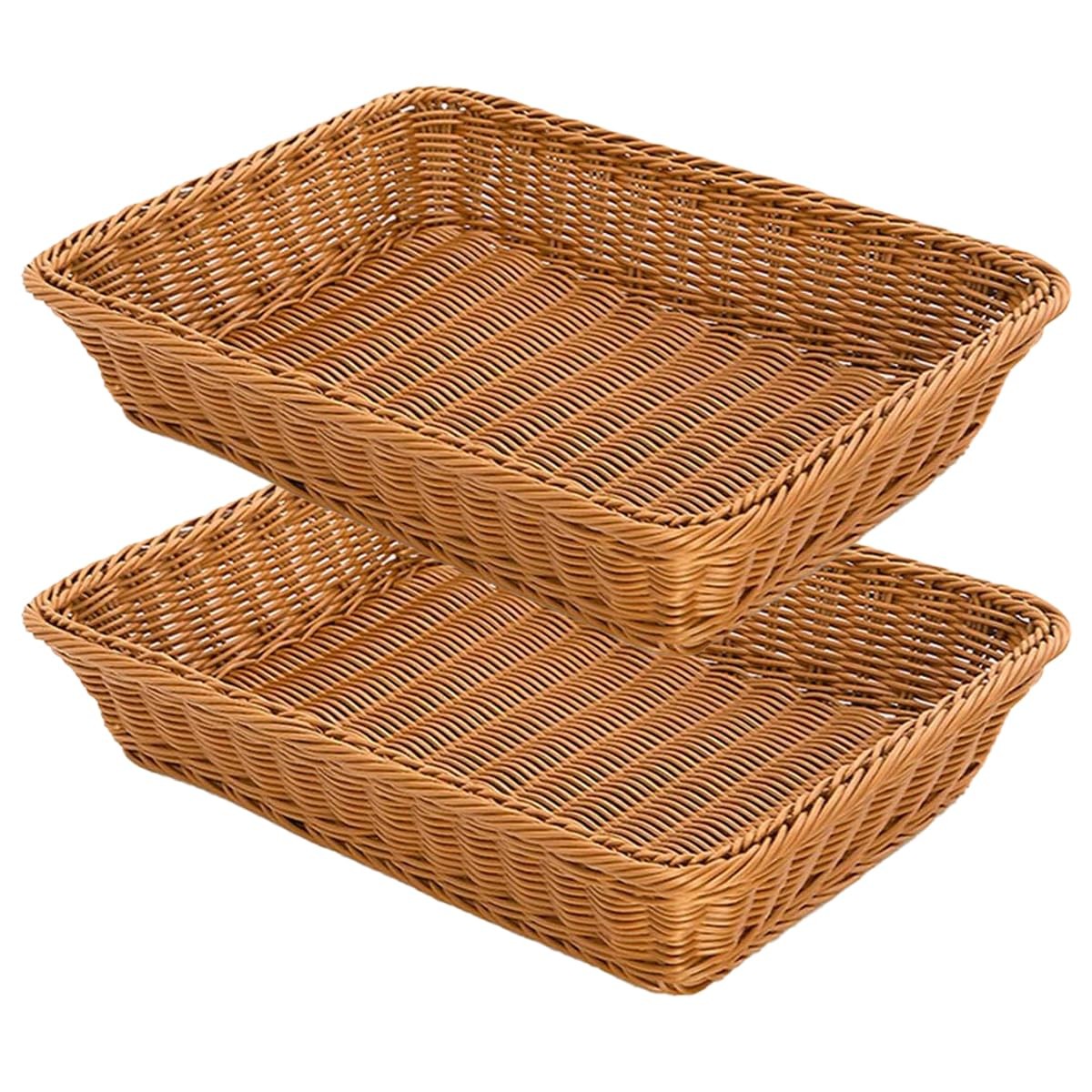 2 PCS Wicker Bread Basket Serving Brown Small Eco-Friendly Stackable Food Tray