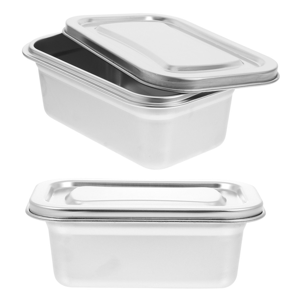 2 Pcs Stainless Steel Freezer Containers Fridge Storage Ice Cream