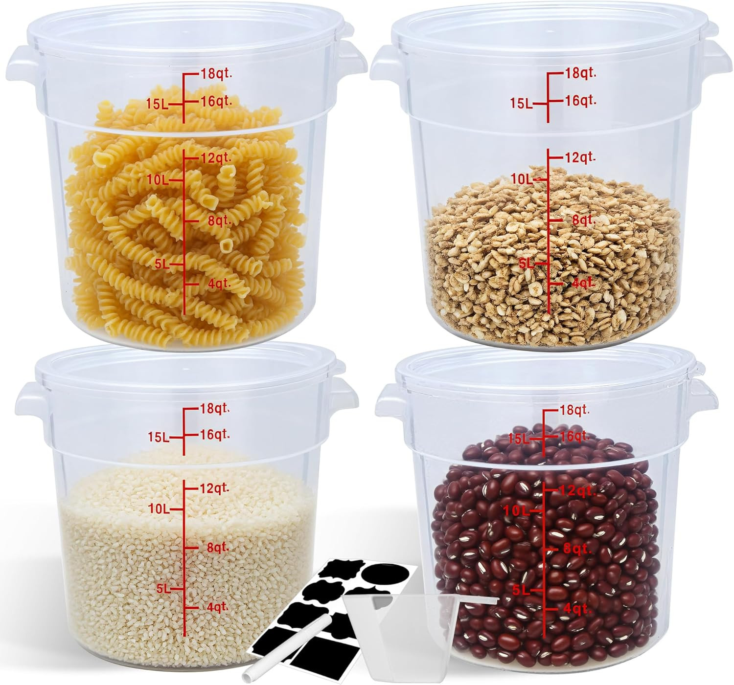 BPA-Free 18QT Round Food Storage Containers – 4 Pack with Lids & Labels