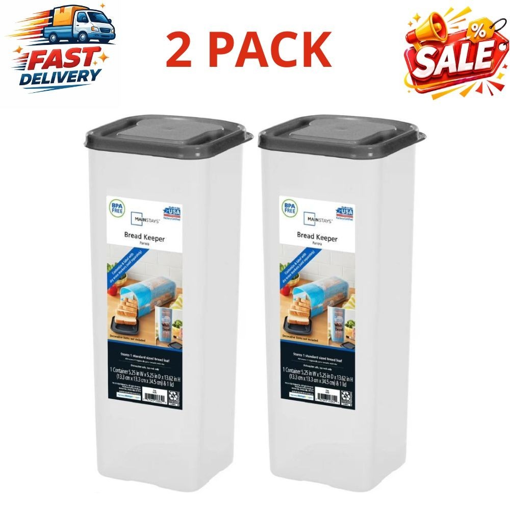 (Pack of 2) Bread Storage Container Durable Plastic Single-Loaf Keeper With Lid