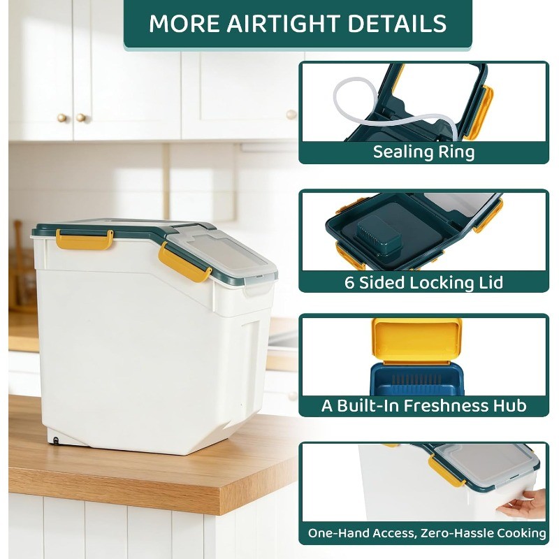 Flour Storage Container Bin 25lbs (2 Pack)BPA Free Rice Food Dispenser with Lid