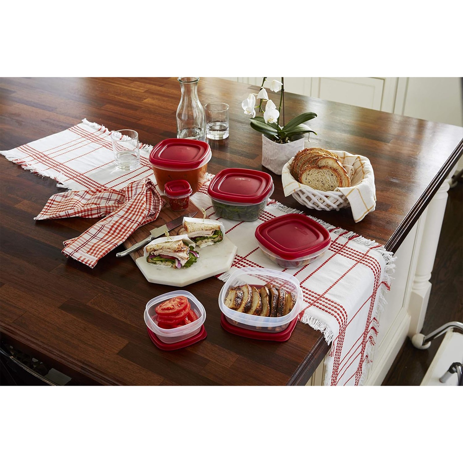 Rubbermaid Clear Food Storage and Organization Container Set w/ Lid, 9 Pack, Red