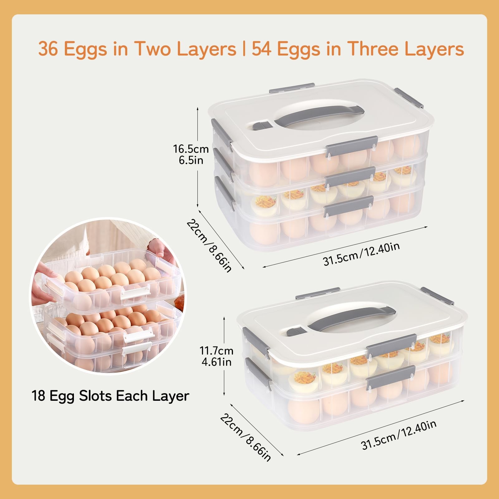 Deviled Egg Container Lid 36 Slot Carrier Stackable 12.2×8.4×4.4 Inch Green
