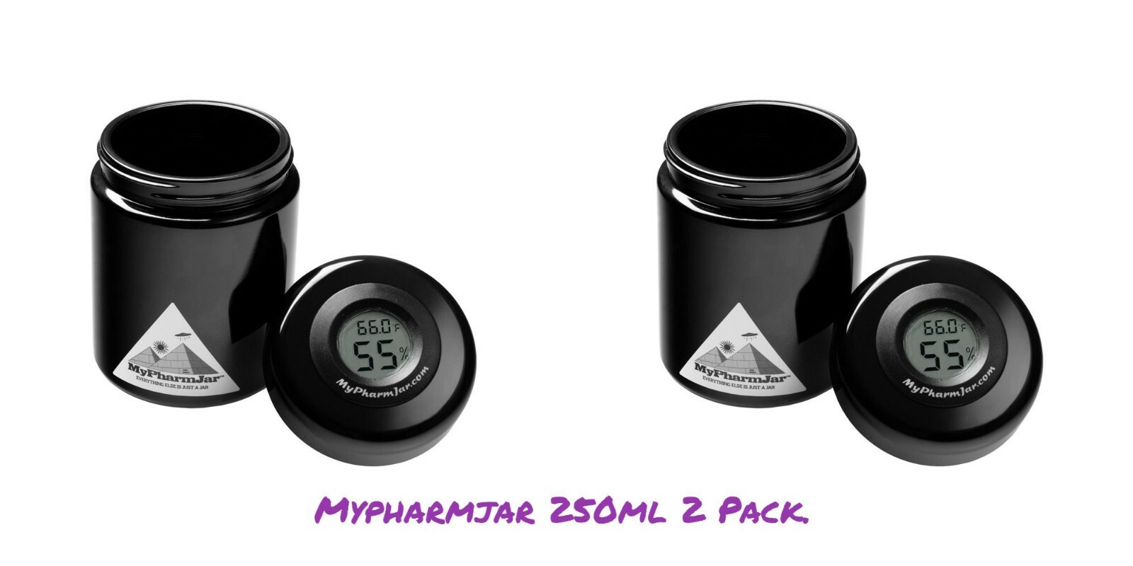 MyPharmJar Miron Glass Storage Jar 250ml w/digital humidity/temp sensor 2-Pack