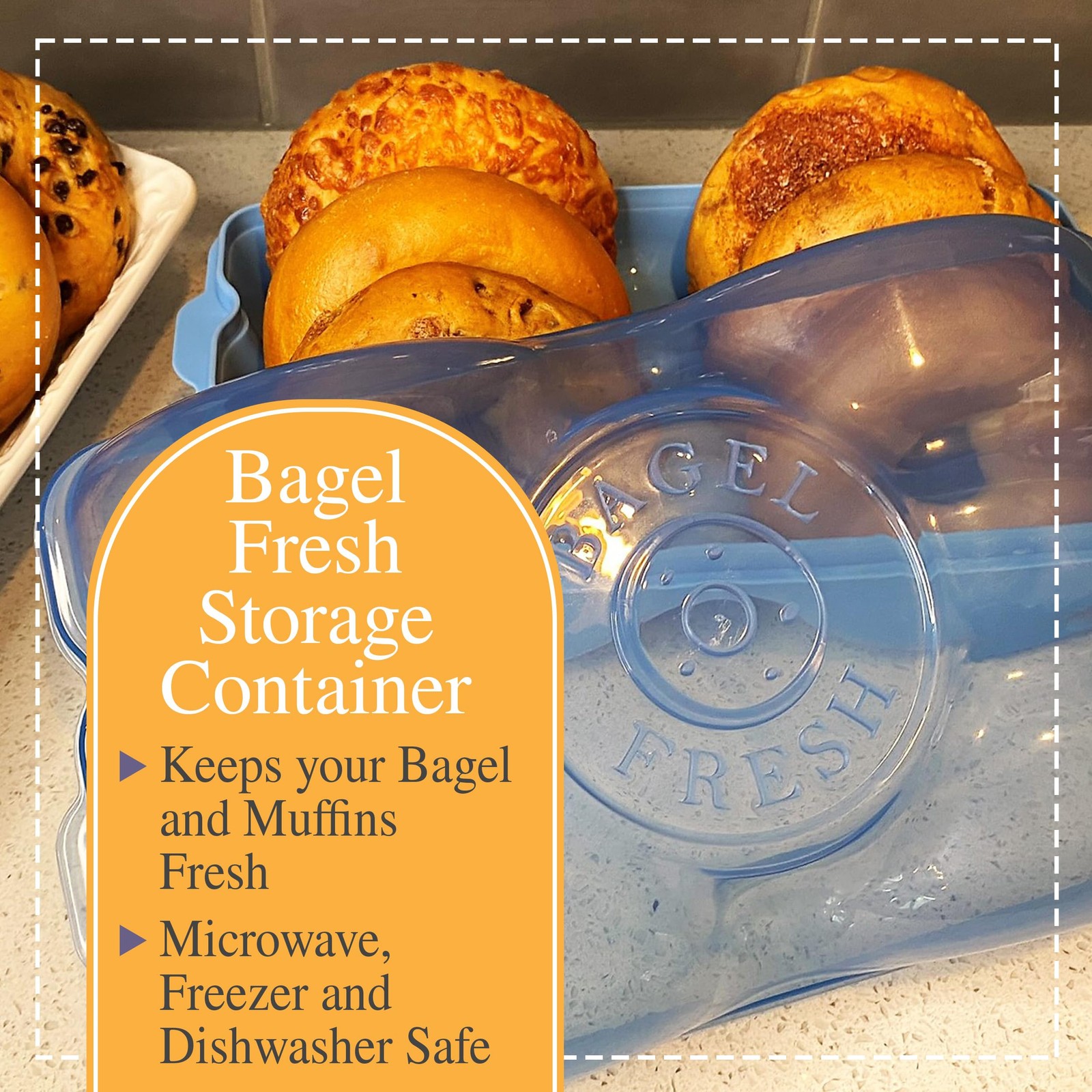 Touch Up Cup Bagel Fresh Holder Container Bread Storage 13×5 inches, Blue