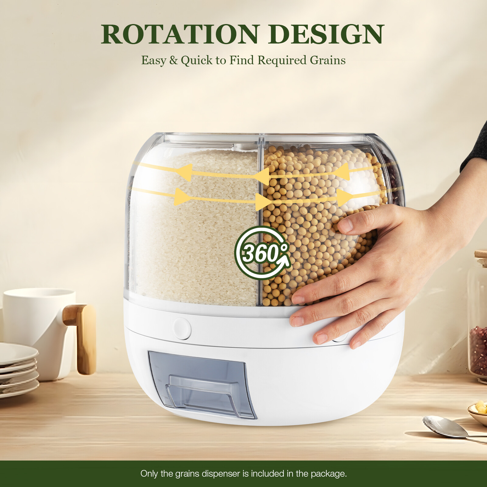 6 in 1 Rice Dispenser Dry Grain Storage Container Tank Box 10KG 6-Grid Rotating