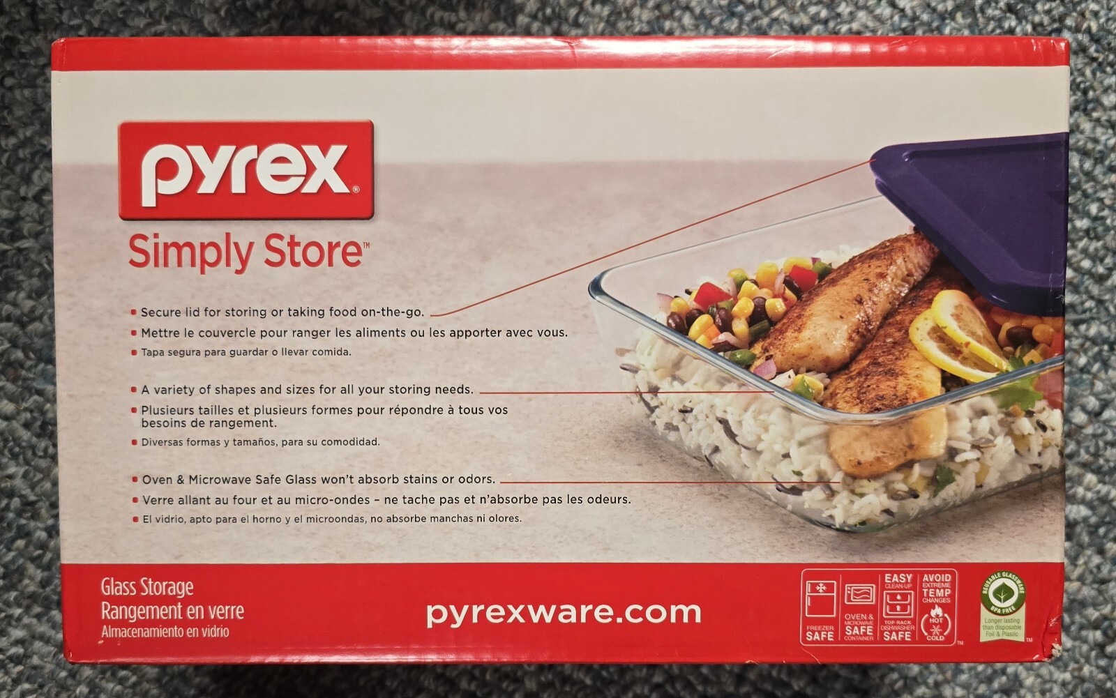 NEW Pyrex Simply Store 10 Piece Glass Food Storage Set Blue Lids 6021224