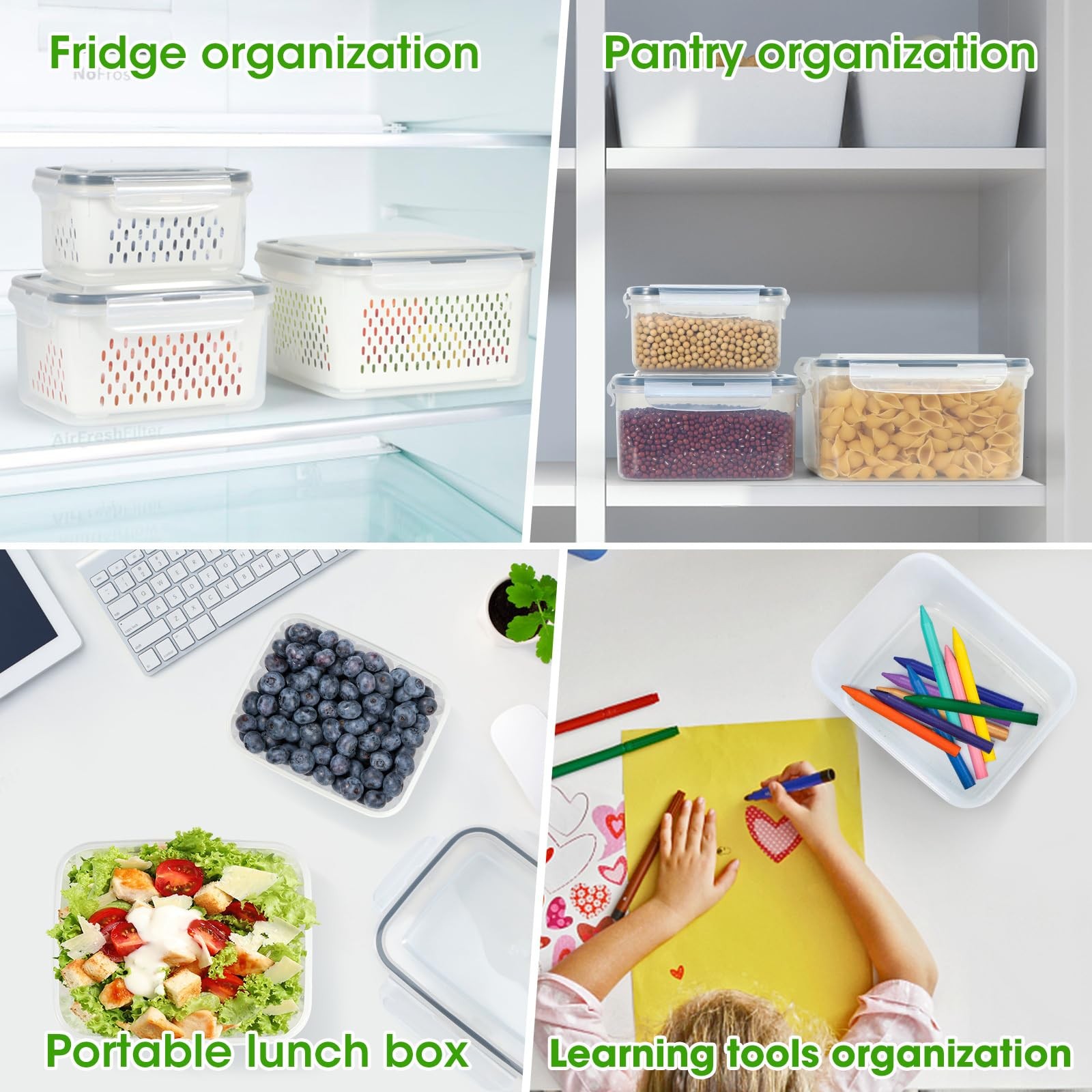 Fruit Storage Containers for Fridge, 6 Pcs Produce Saver with Colander for Ri…