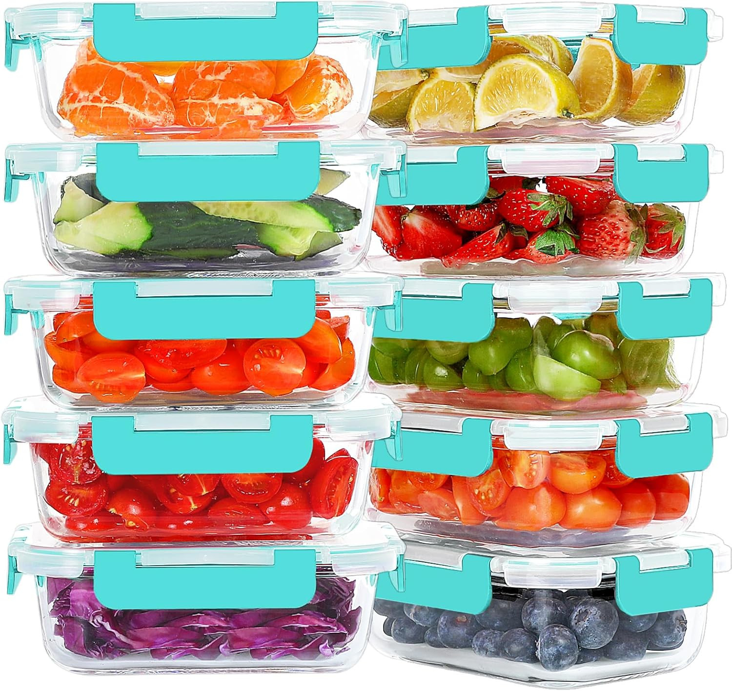 10-Pack 22oz Glass Meal Prep Containers Airtight BPA-Free Green