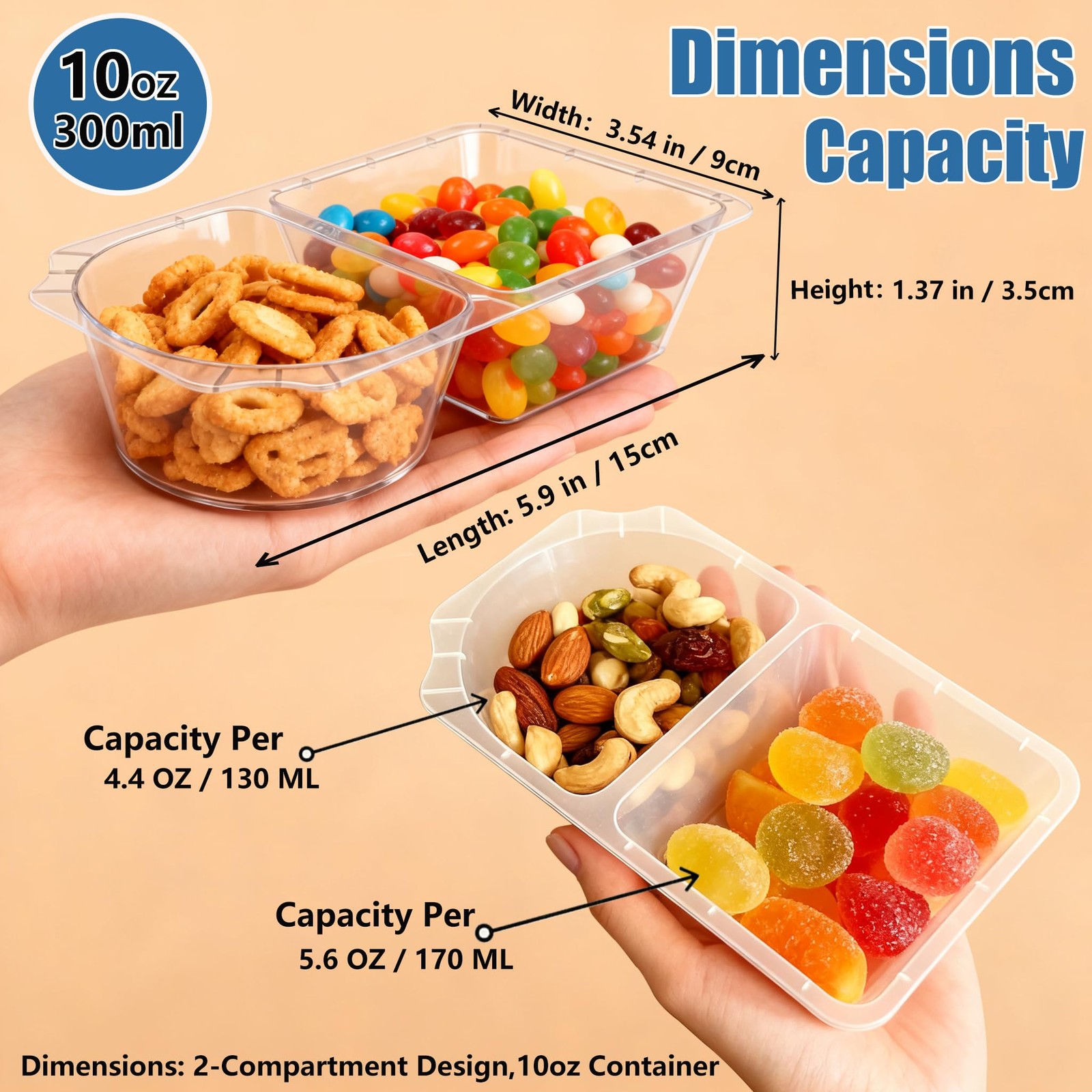 CUNLU 10 OZ Reusable Snack 3.54 x 5.9 x 1.37 inches, transparent 10 Set