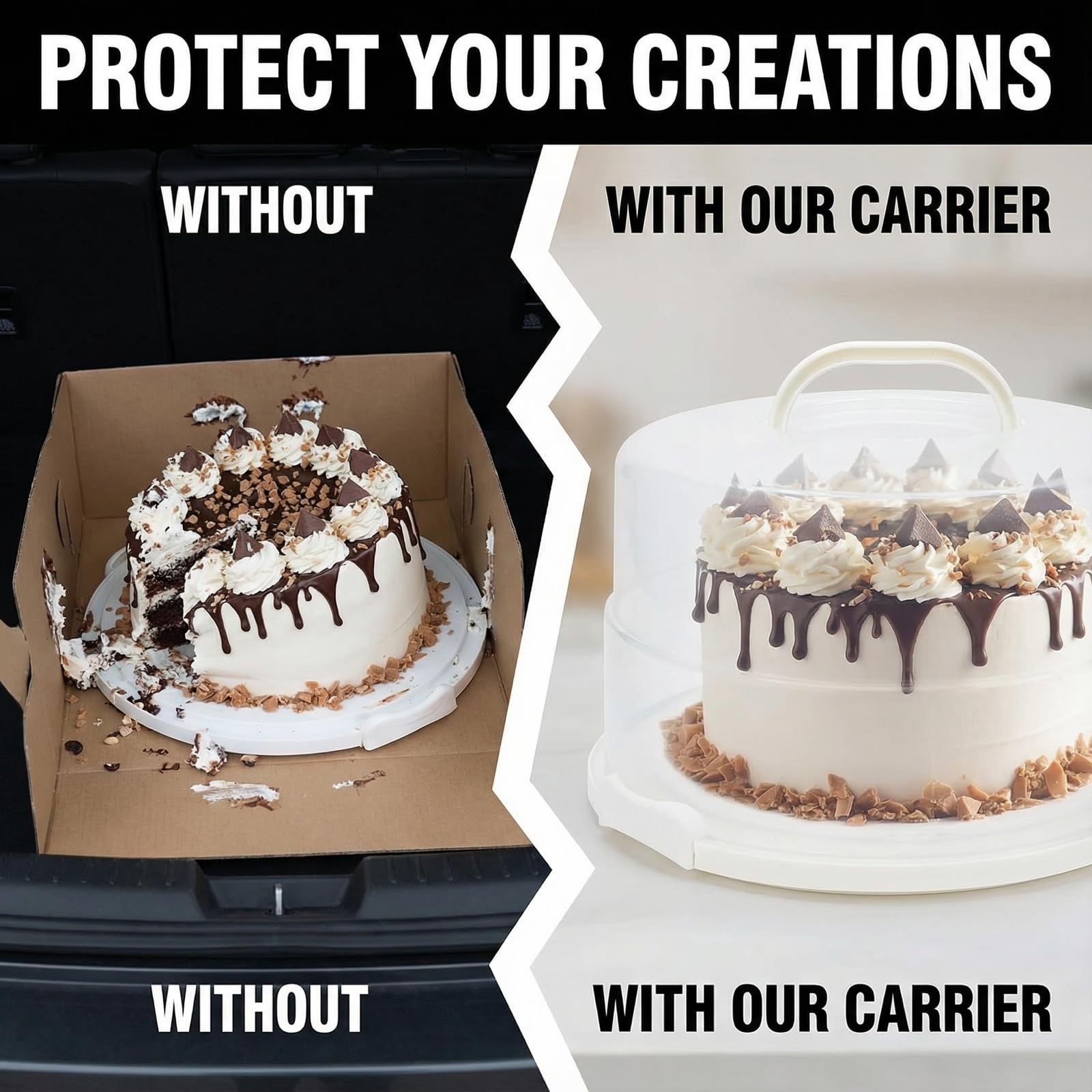 12 Inch Cake Carrier with Lid and Handle – Heavy-Duty 13.5″, White