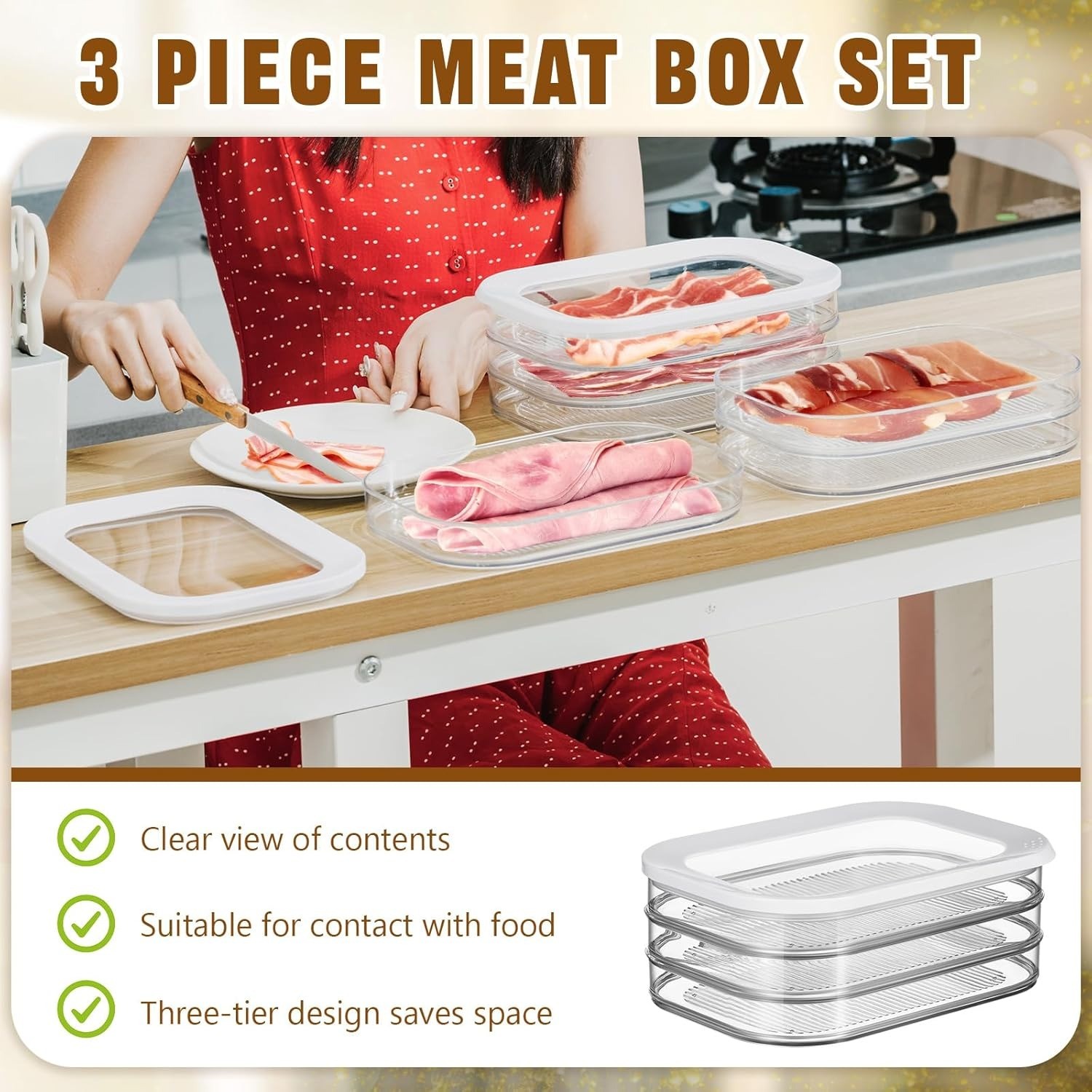 4pcs Stackable Refrigerated Containers, Featuring Three Layers And A Cover