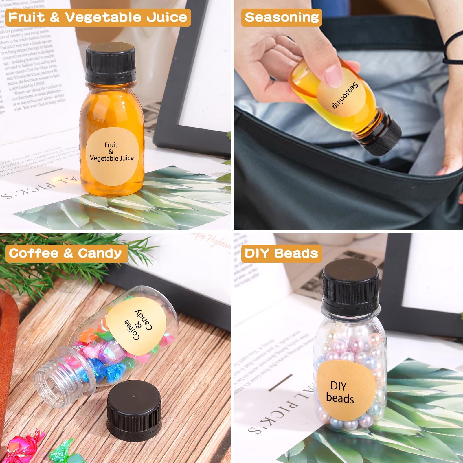 42 Pcs 2oz Plastic Bottles for Liquids, Mini Jars with 2 oz, 42pcs
