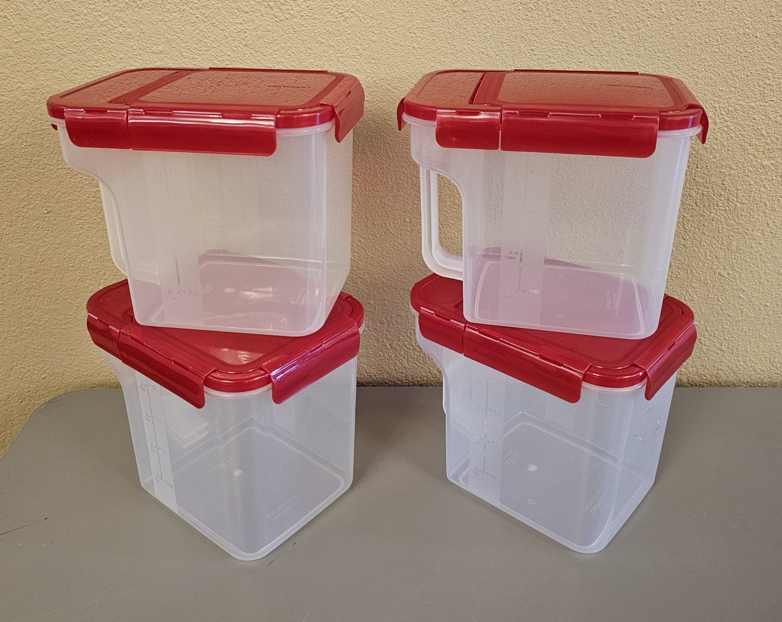 Lock&Lock Red Snap Hindged Lids Clear Storage Containers Set Of 4 2.6qt