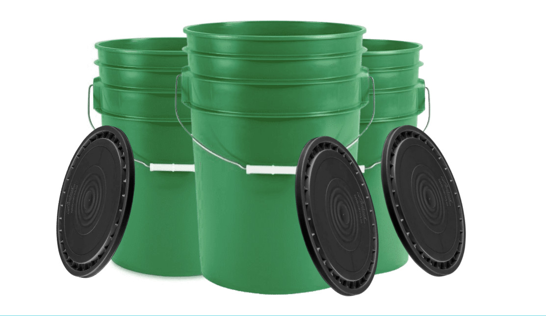 6 Gallon Large Green Food Grade Plastic Bucket Pail with Lid ( Pack of 3)