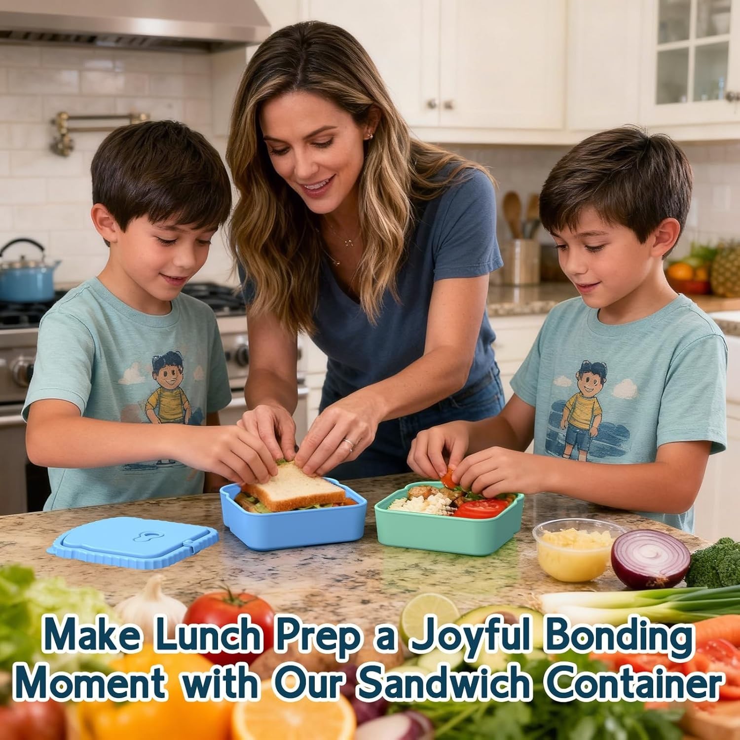 4 Pack Reusable Silicone Sandwich Containers Leak-Proof Lunch Boxes Pink Blue…