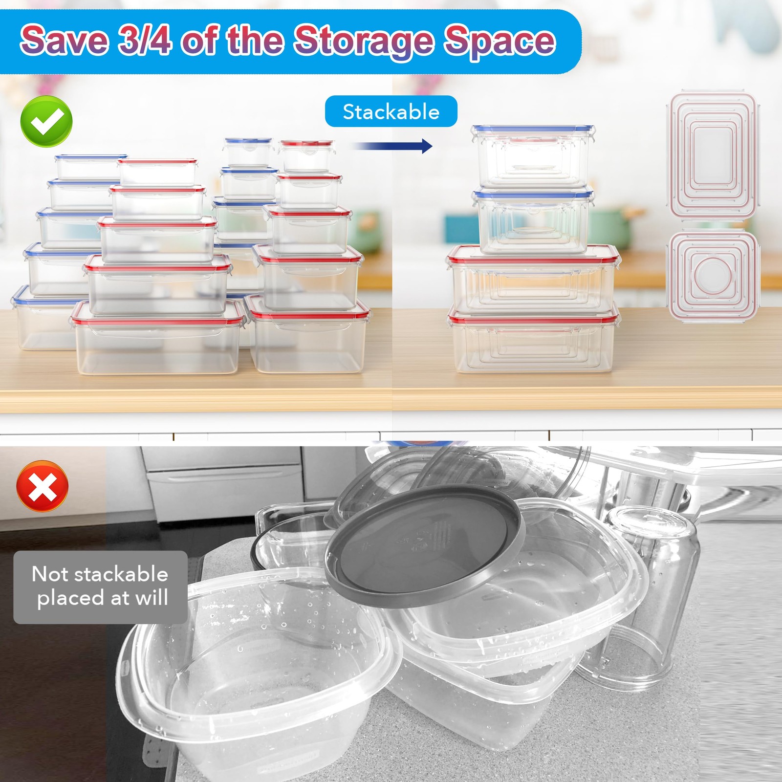 52-Piece Large Food Storage Containers with Lids Airtight, Health Material 85oz