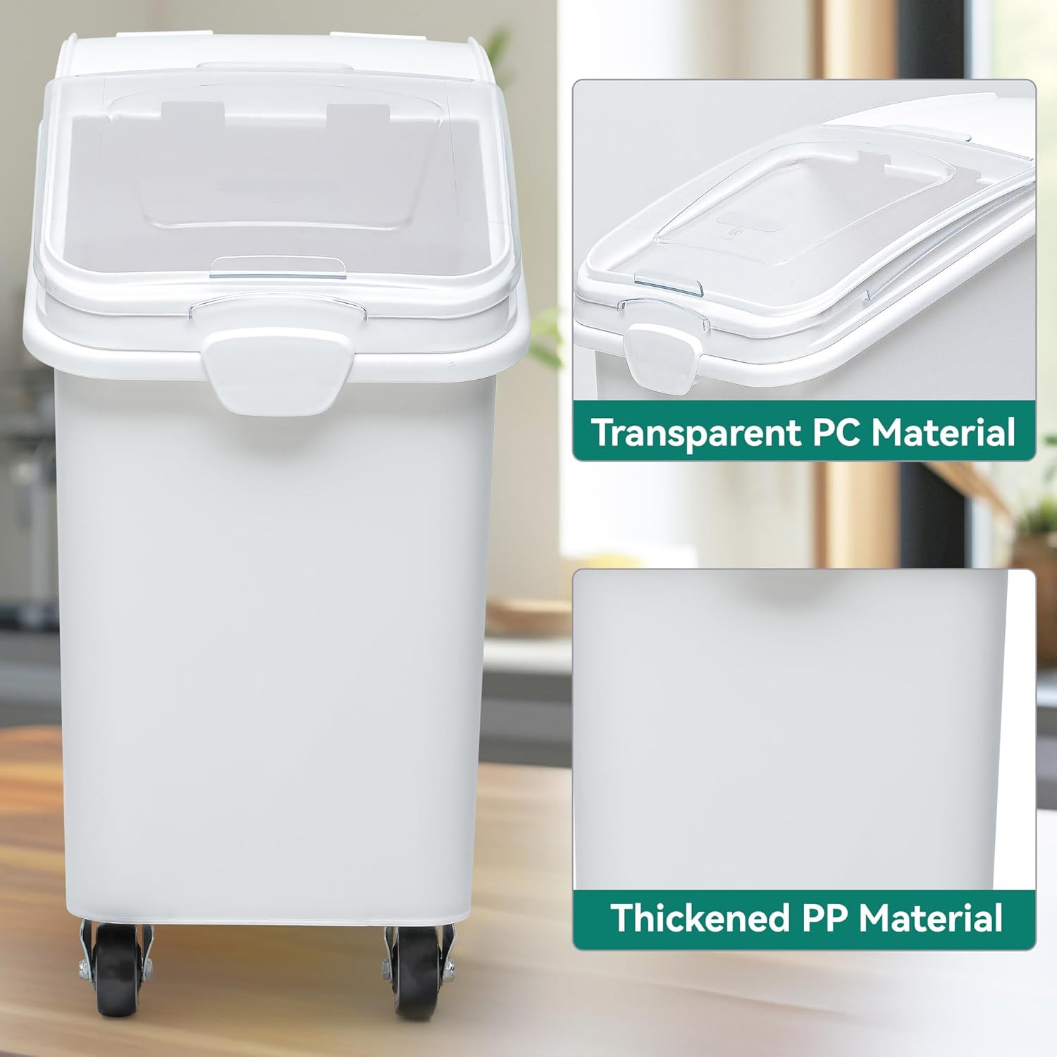 21-Gallon Food Storage Containers with Wheels & Scoop – 2 Pack, White