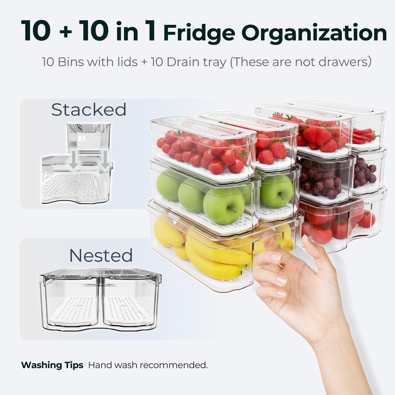 Smrcad 10 Pack Refrigerator Organizers Clear Container And Organizer Bins Lids