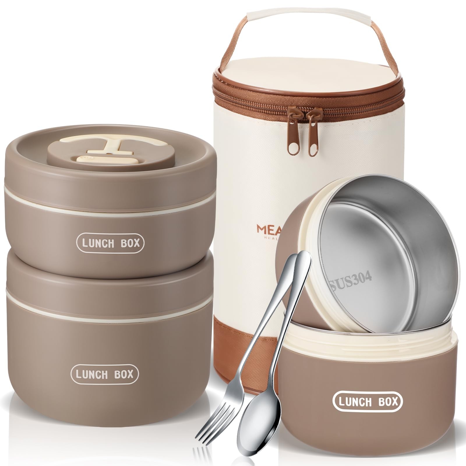 Dandat 3 Pcs Insulated Lunch Container Set, Stackable Stainless Steel Bento Box