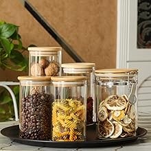 Glass Storage Jar With Airtight Seal wooden, Lid, 25 Ounce Set of 2, 750ml