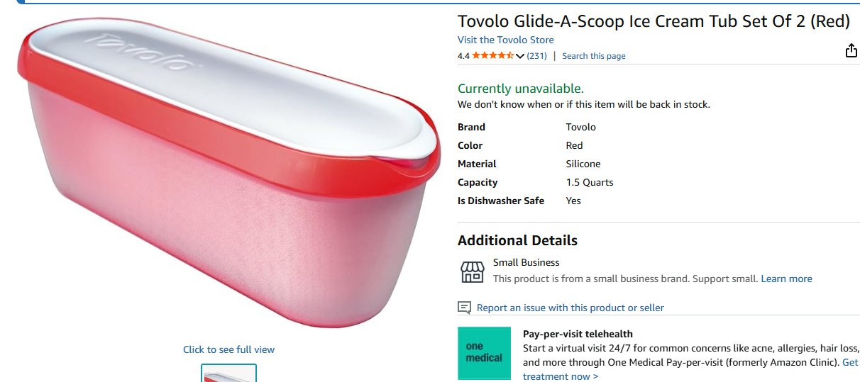 Tovolo Glide-A-Scoop Non-Slip Base Insulated Ice Cream Tub – Red – Set of 2