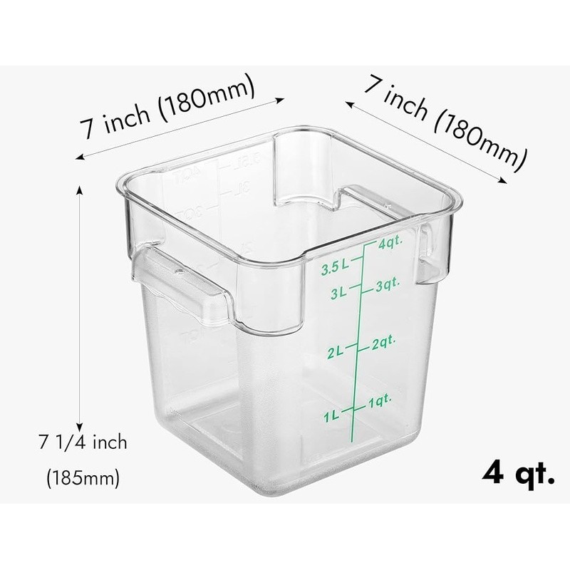4 Pack Clear Food Storage Containers W/ Green Lids Stackable Polycarbonate New