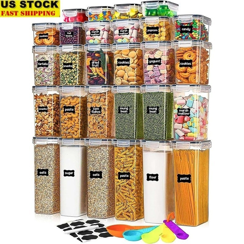 Airtight Food Storage Containers 28 Pcs Leak Proof Organizers Labels Spoons New