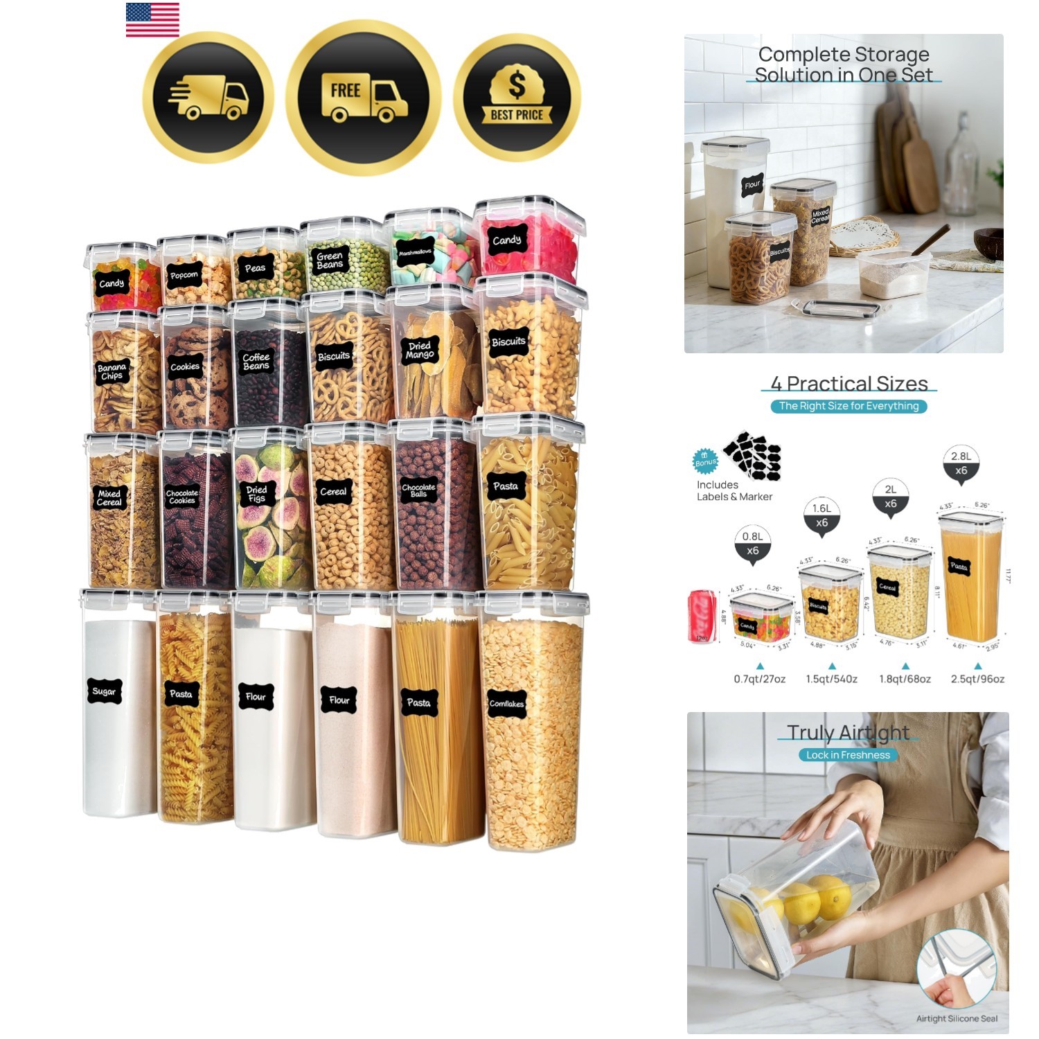Airtight Food Storage Containers with Lids, 24 pcs Plastic Kitchen and Pantry…