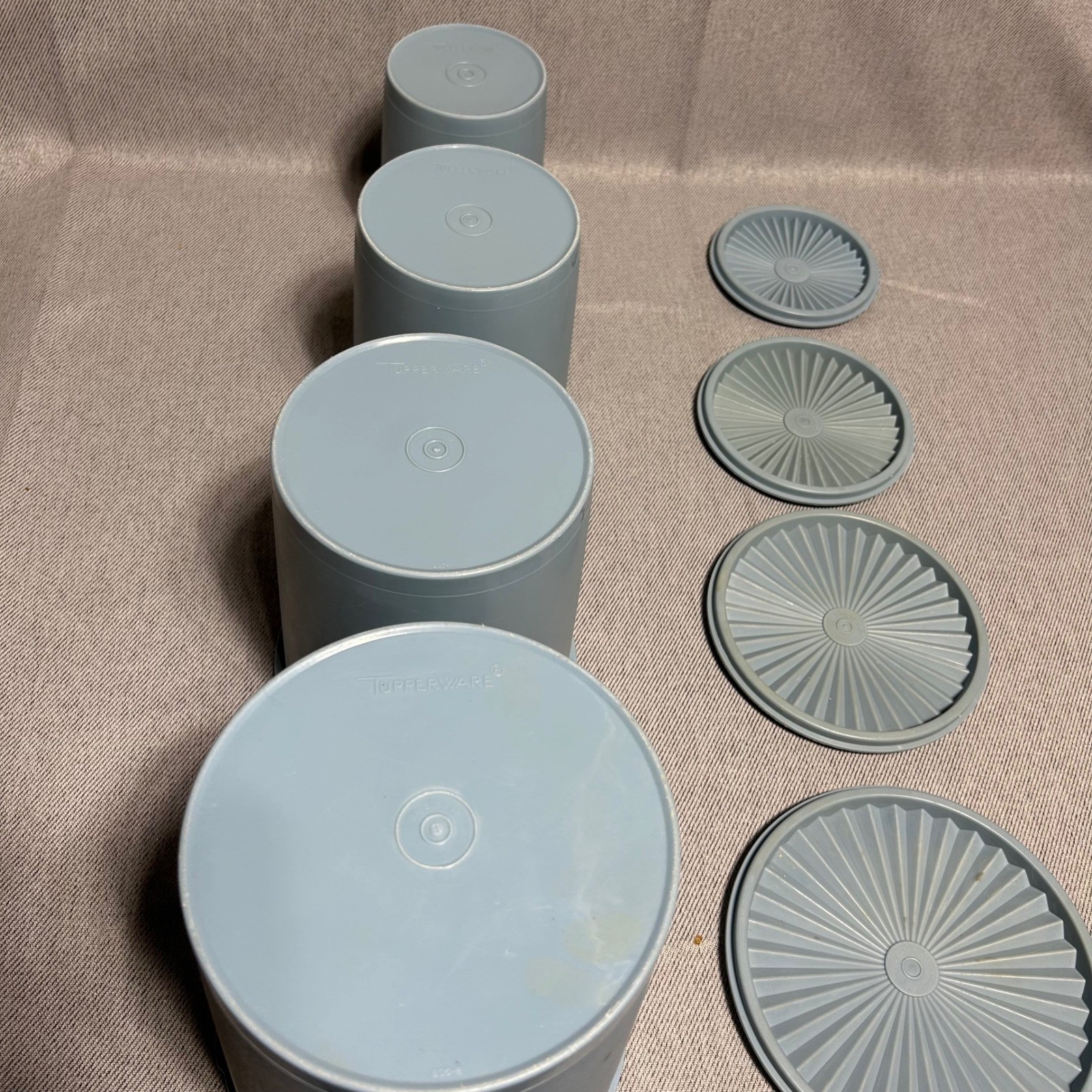 Tupperware 4 Piece Servalier Nesting Canister Set with Lids Blue Vintage Storage
