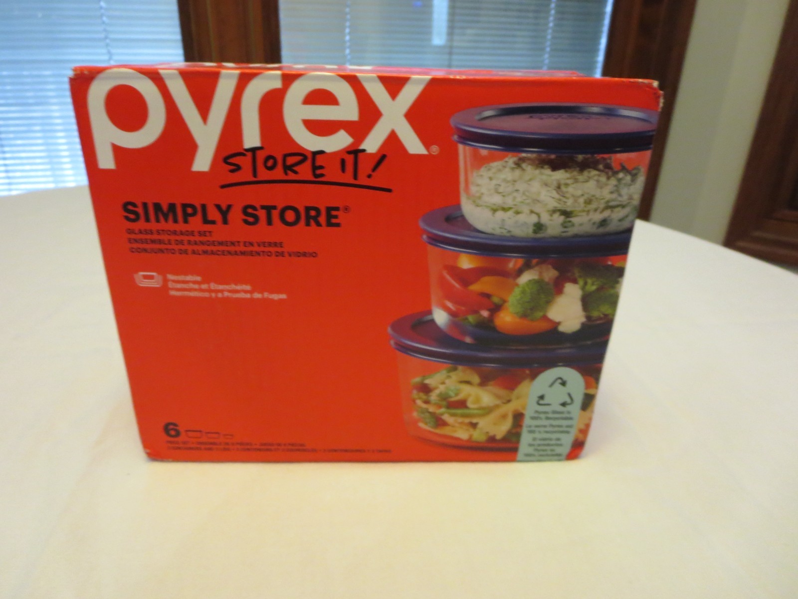 Pyrex Simply Store Glass Round Food Container Set with Blue Lids (6-Piece) ~ NEW