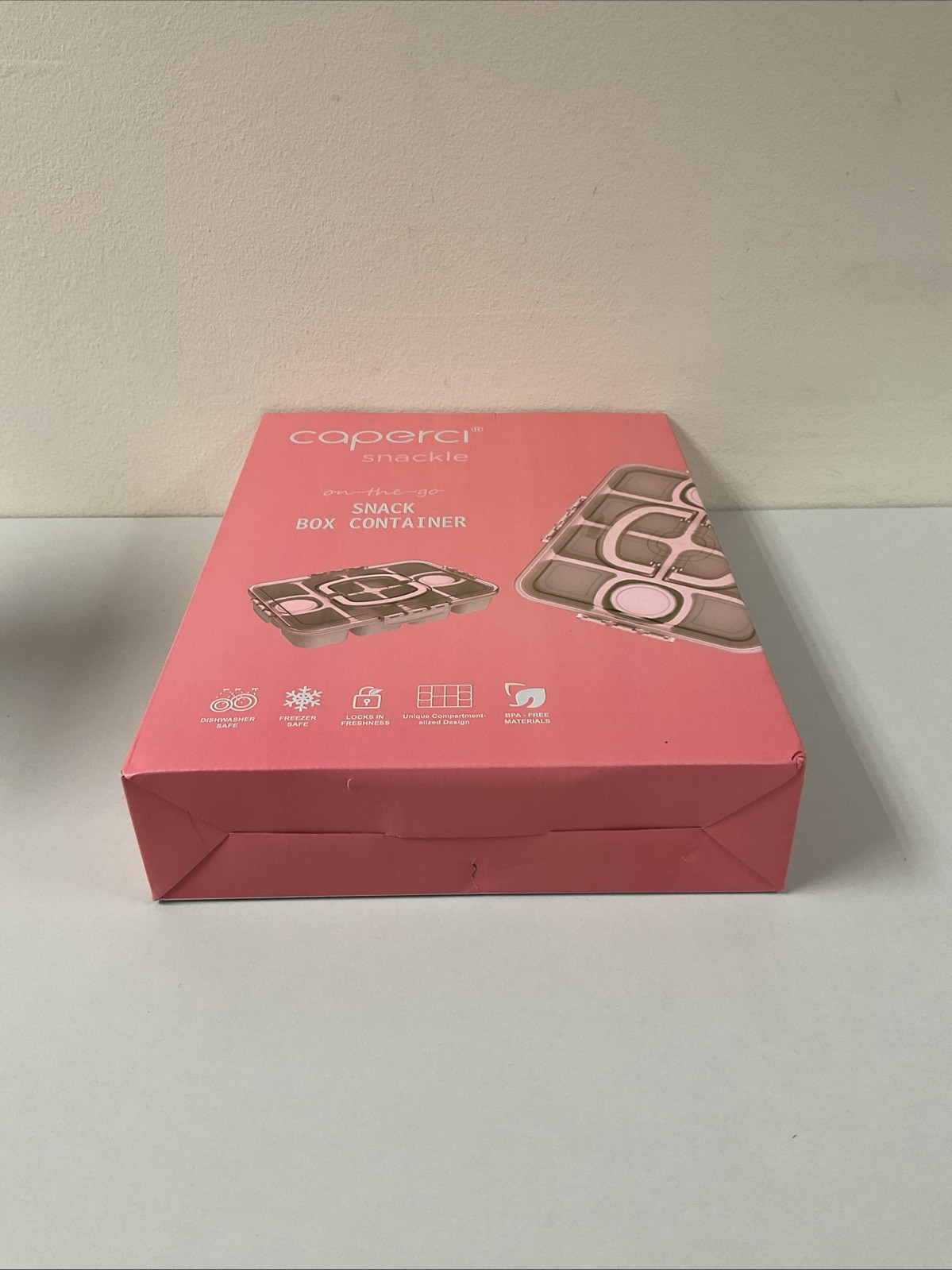 *Caperci Snackle Snack Box Large 10-Compartment Tray Sauce Cup- Pink NEW G87