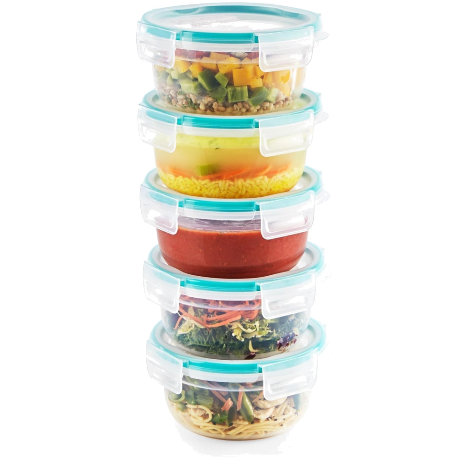 Plastic Round Food Storage Containers, 5-Pack, Airtight Lids