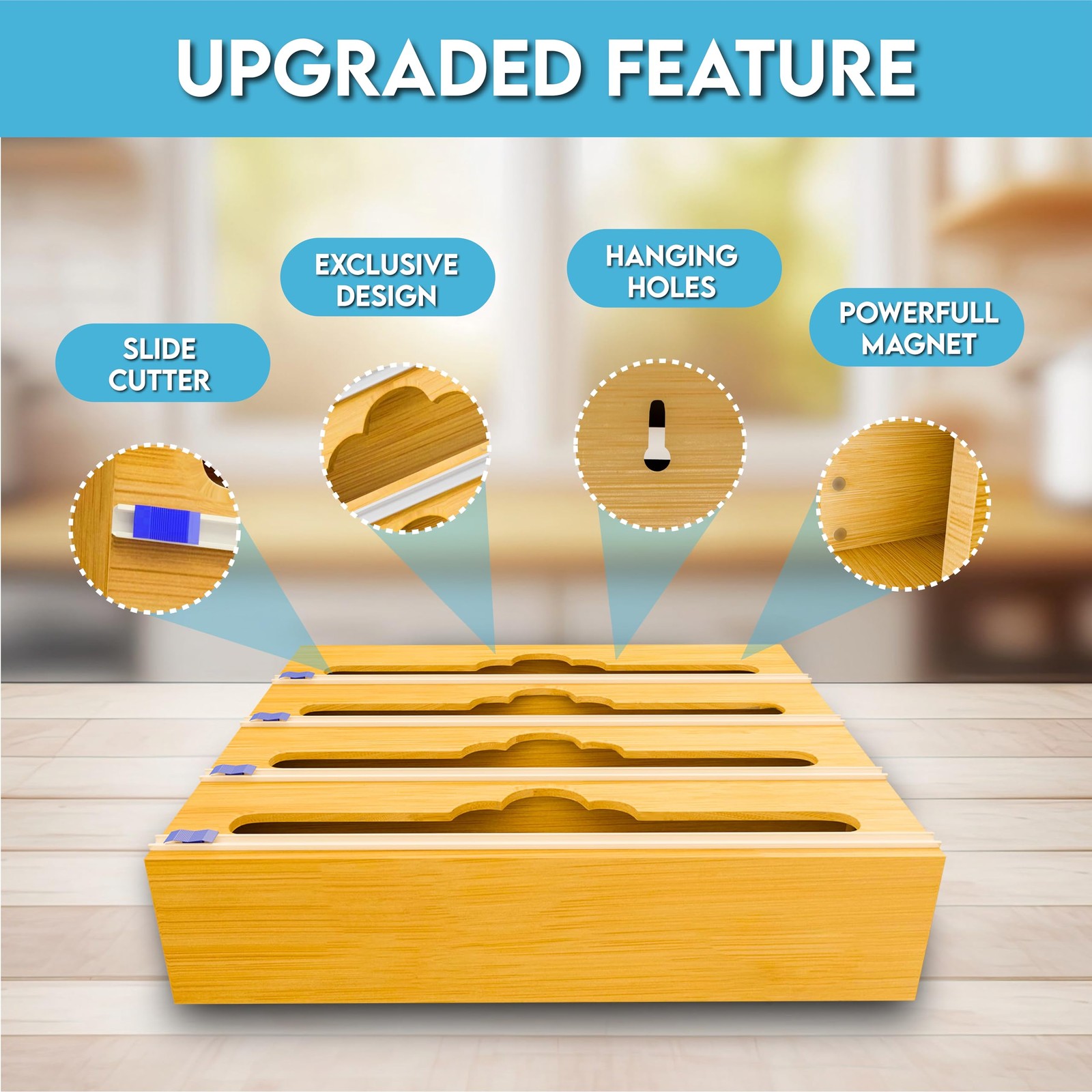 Bamboo Aluminum Foil Organizer & Plastic Wrap Dispenser with Cutter – 4 in 1 …