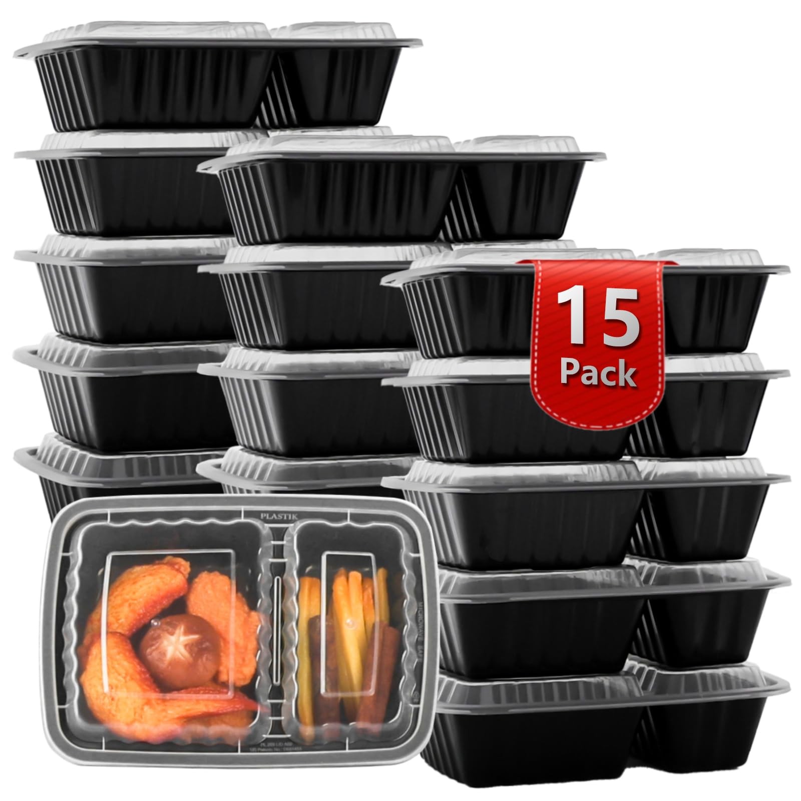 Meal Prep Containers 2 Compartment 15 Pack, 28 oz Divided Reusable Food Stora…