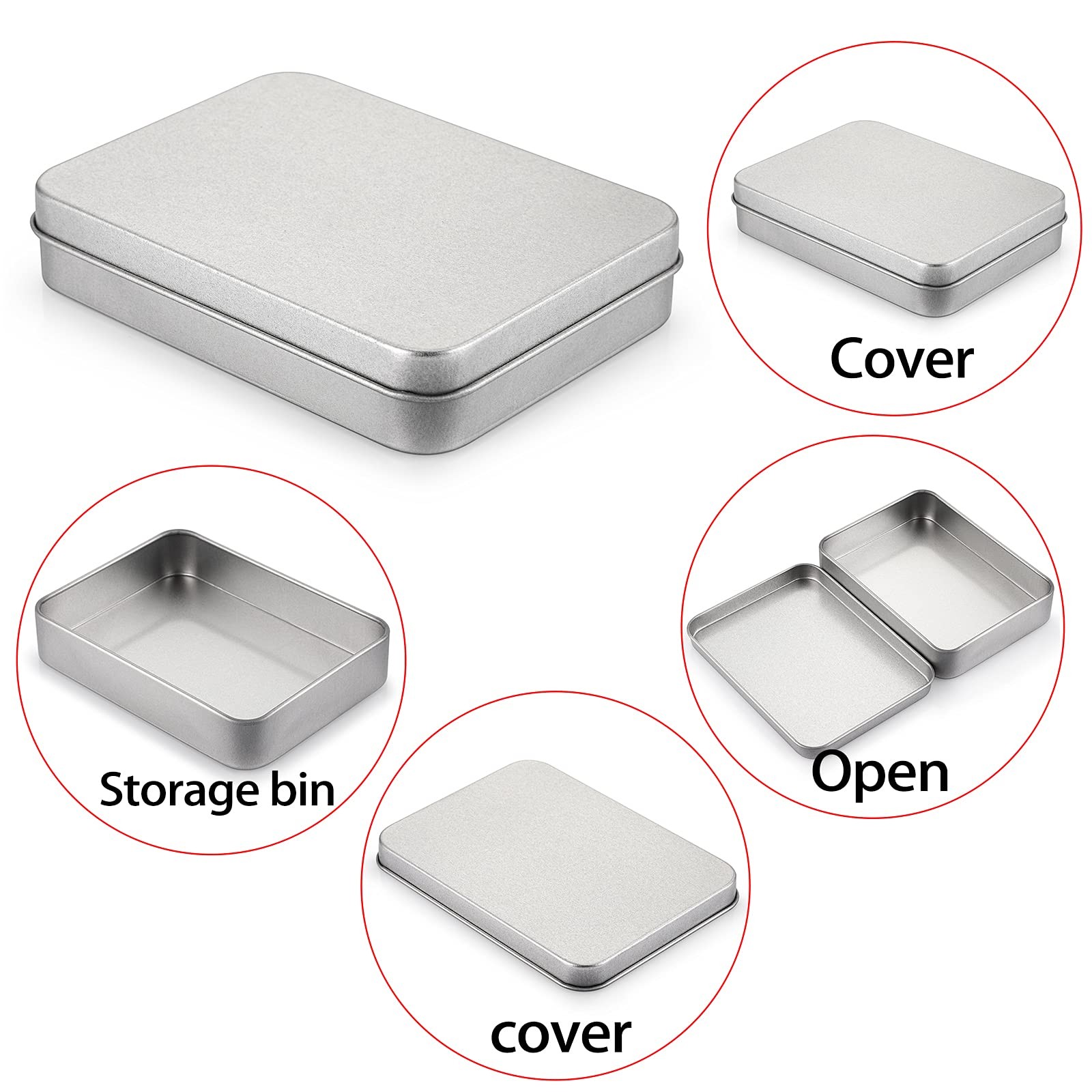 12 PCS Rectangular Storage Tins Box Lid Metal Silver Empty Container 4.5×3.14 In