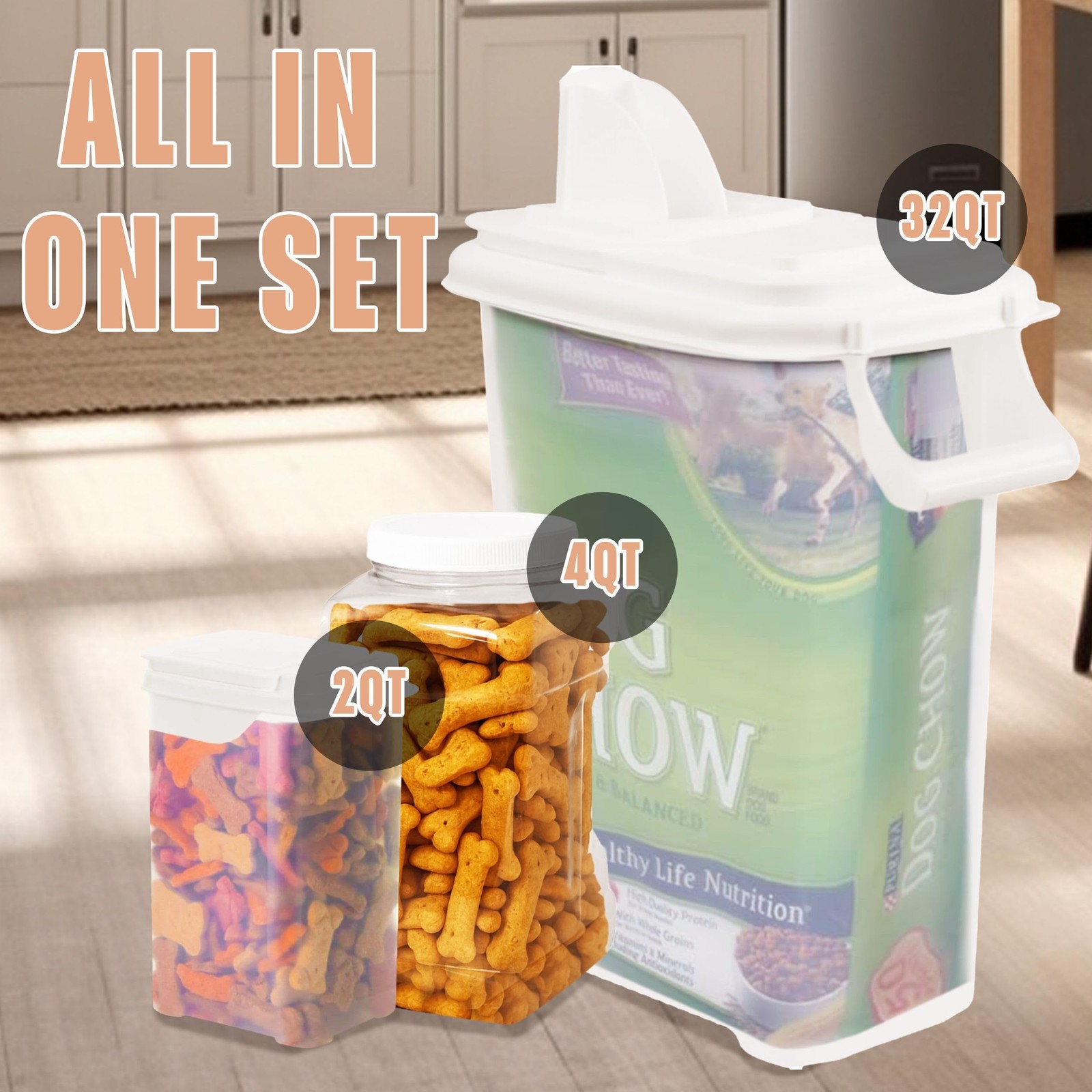 Pet Food Storage Solution (Set of 3) – 32QT, 4QT & 2QT BPA-Free Containers wi…