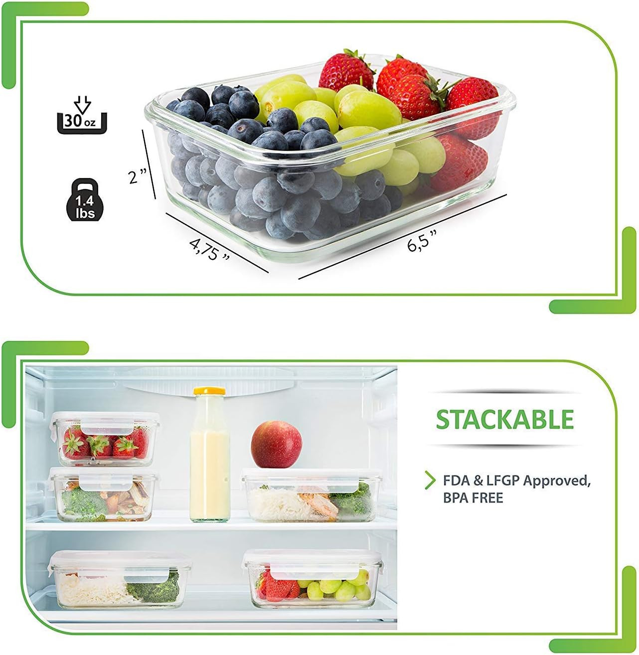 Prepnaturals 5 Pack 30 Oz Glass Meal Prep Containers – Dishwasher Microwave Free