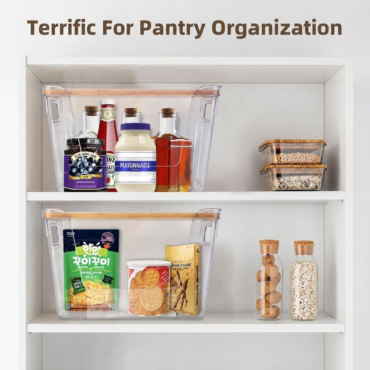 2 Set Pantry Organizers and Storage – Stackable Pantry Storage Bin Containers fo