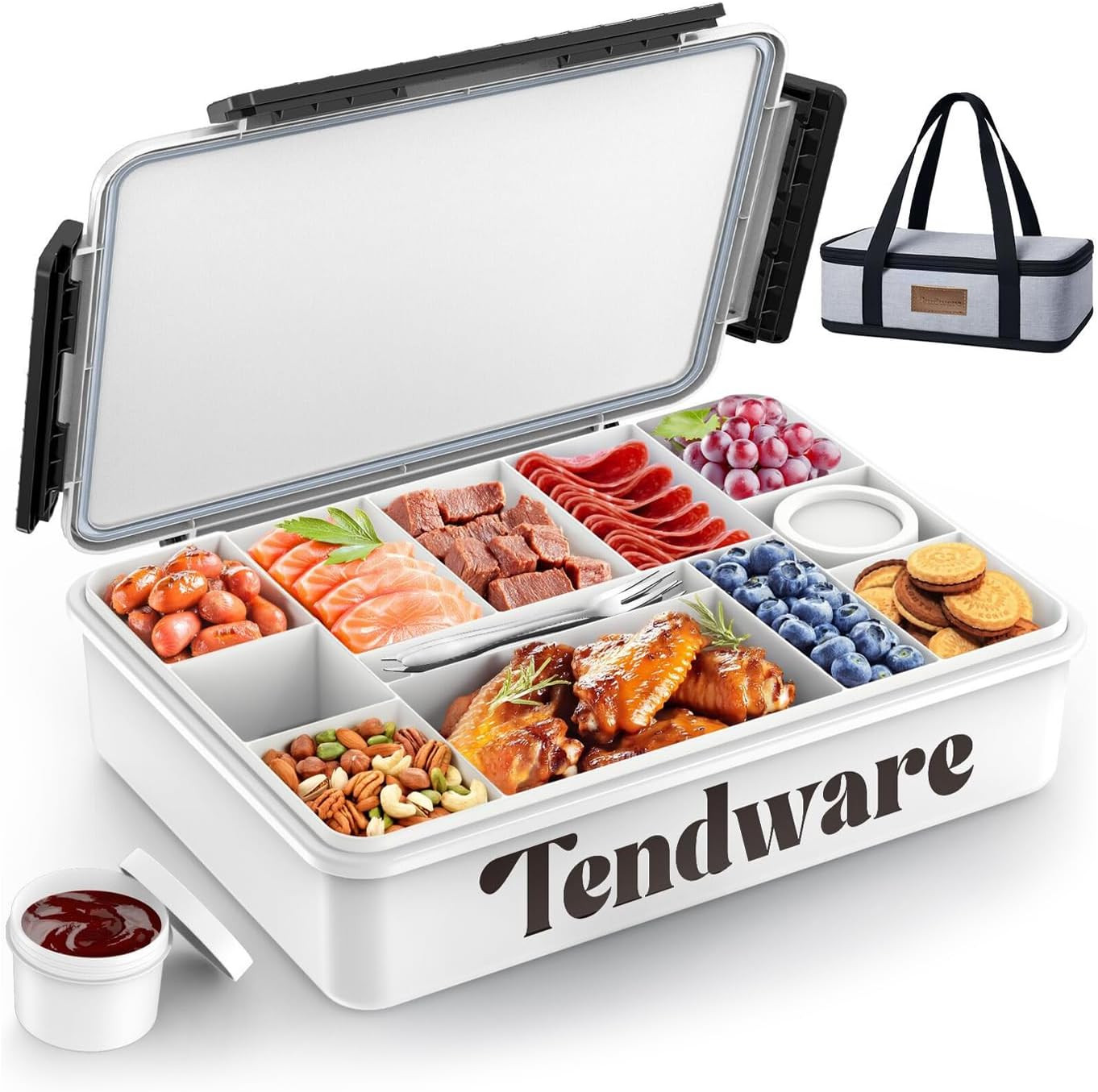 Chilled Portable Snackle Box Container with Ice Pack, Divided Serving Tray with