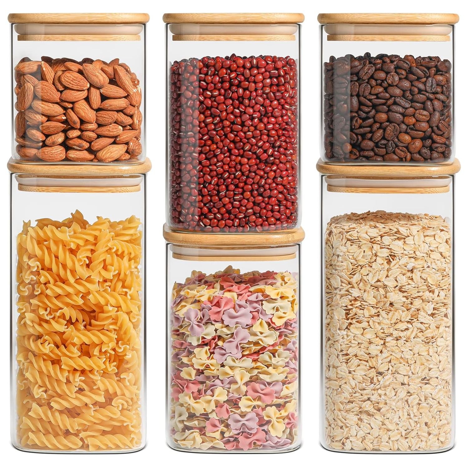 Glass Pantry Storage Containers Set Of 6, Glass Storage Containers With Lids