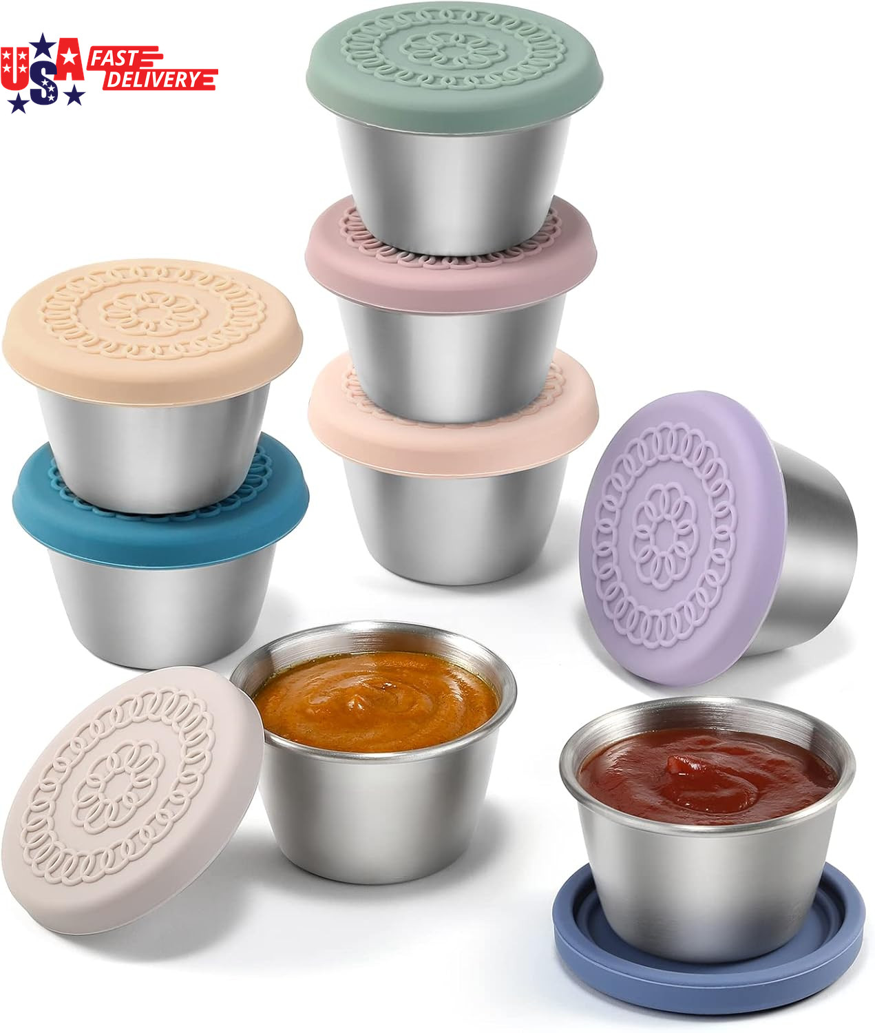[8 Pack] Salad Dressing Container to Go, 2.4Oz Small Condiment Containers with L