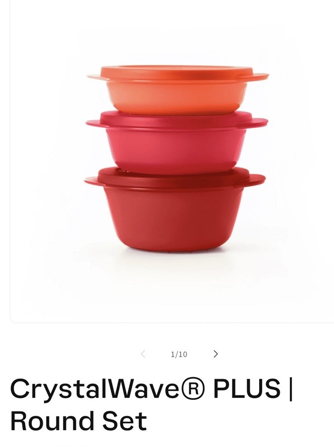 Tupperware CrystalWave PLUS Plastic Round Set Vented Lids 3pc 390/560/775mL