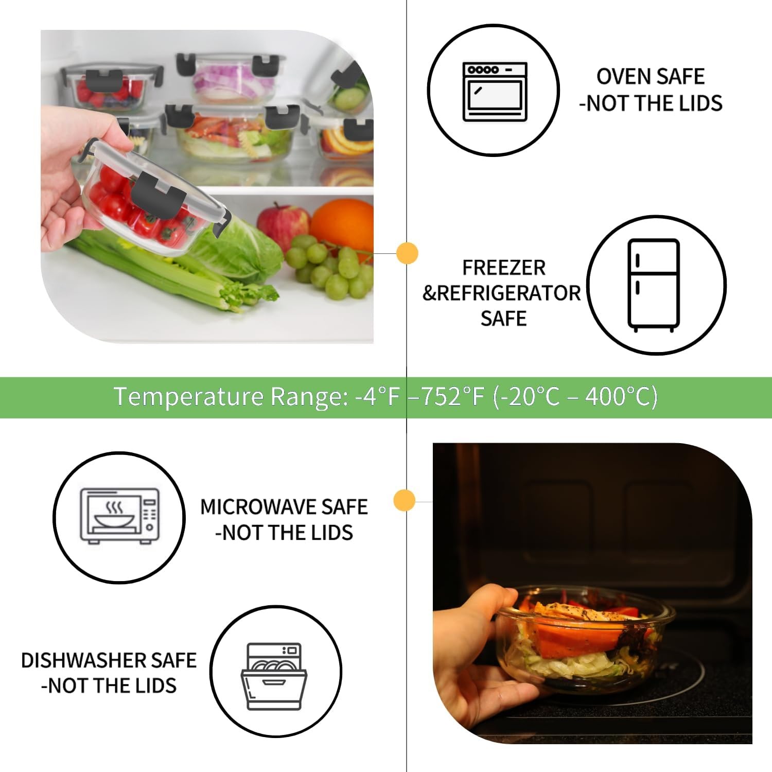 18 Piece Glass Food Storage Containers with Lids, Glass Meal