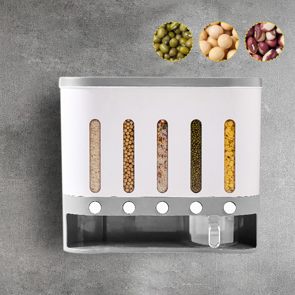 Cereal Dispenser Rice Grain Barrel Storage Container Wall Mount Case Kitchen