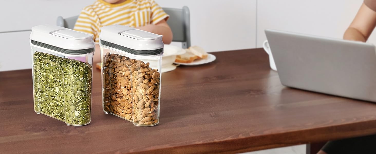 Airtight Cereal Dispenser Set, Storage Containers for Dry Goods, Nuts, Beans,